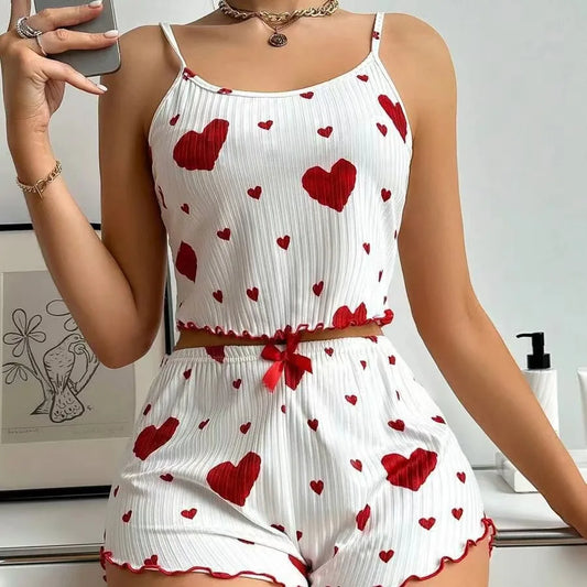 ~Mia~Pajama Set 2 Piece Short Tank Top Shorts Soft Comfortable Love Print