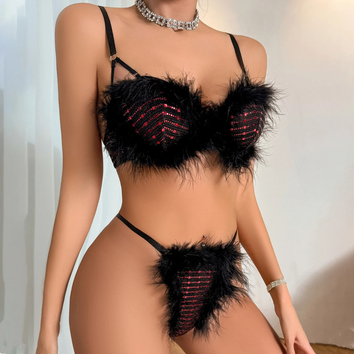 ~maya~New Feather Bra 2 Piece Luxury Sexy For Women