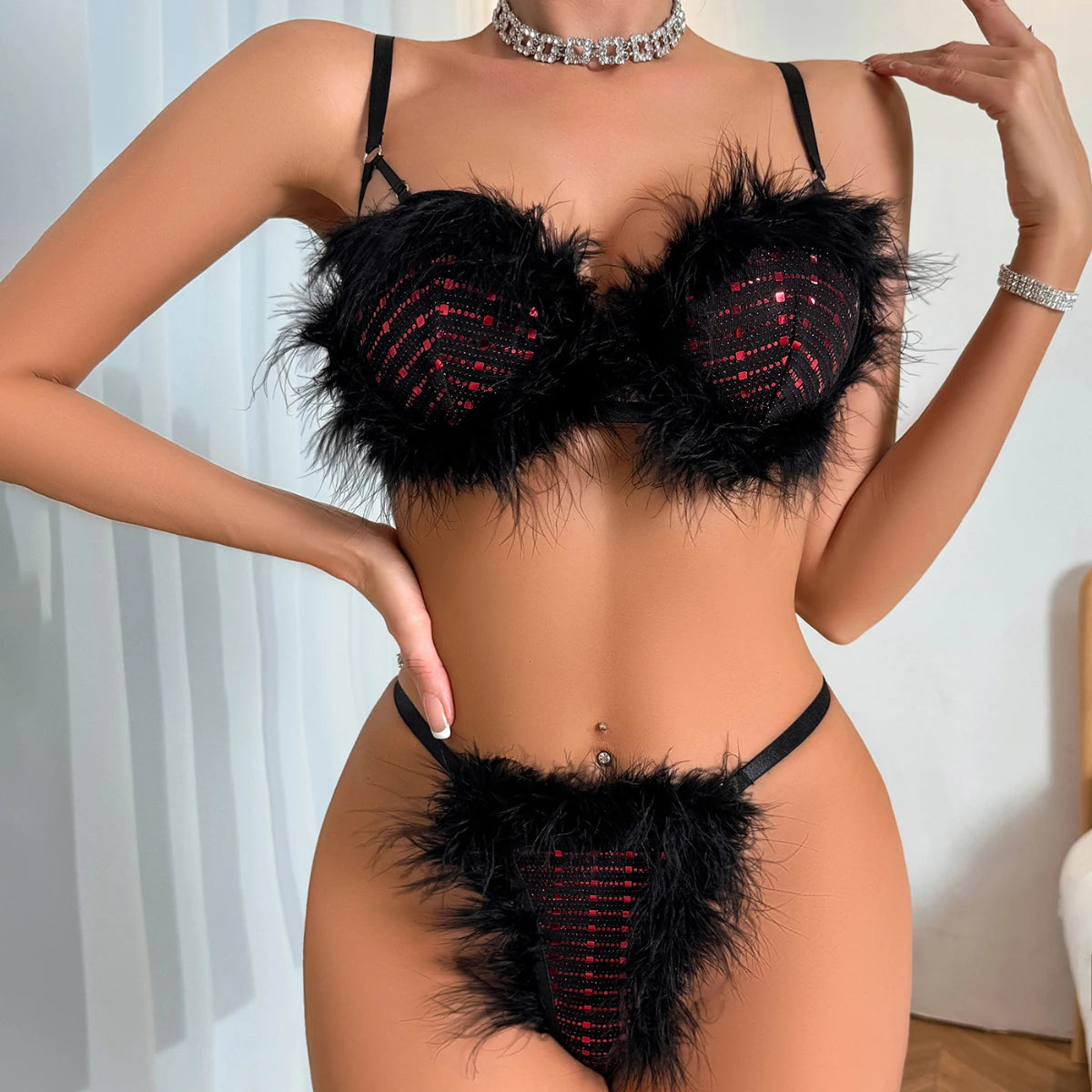 ~maya~New Feather Bra 2 Piece Luxury Sexy For Women