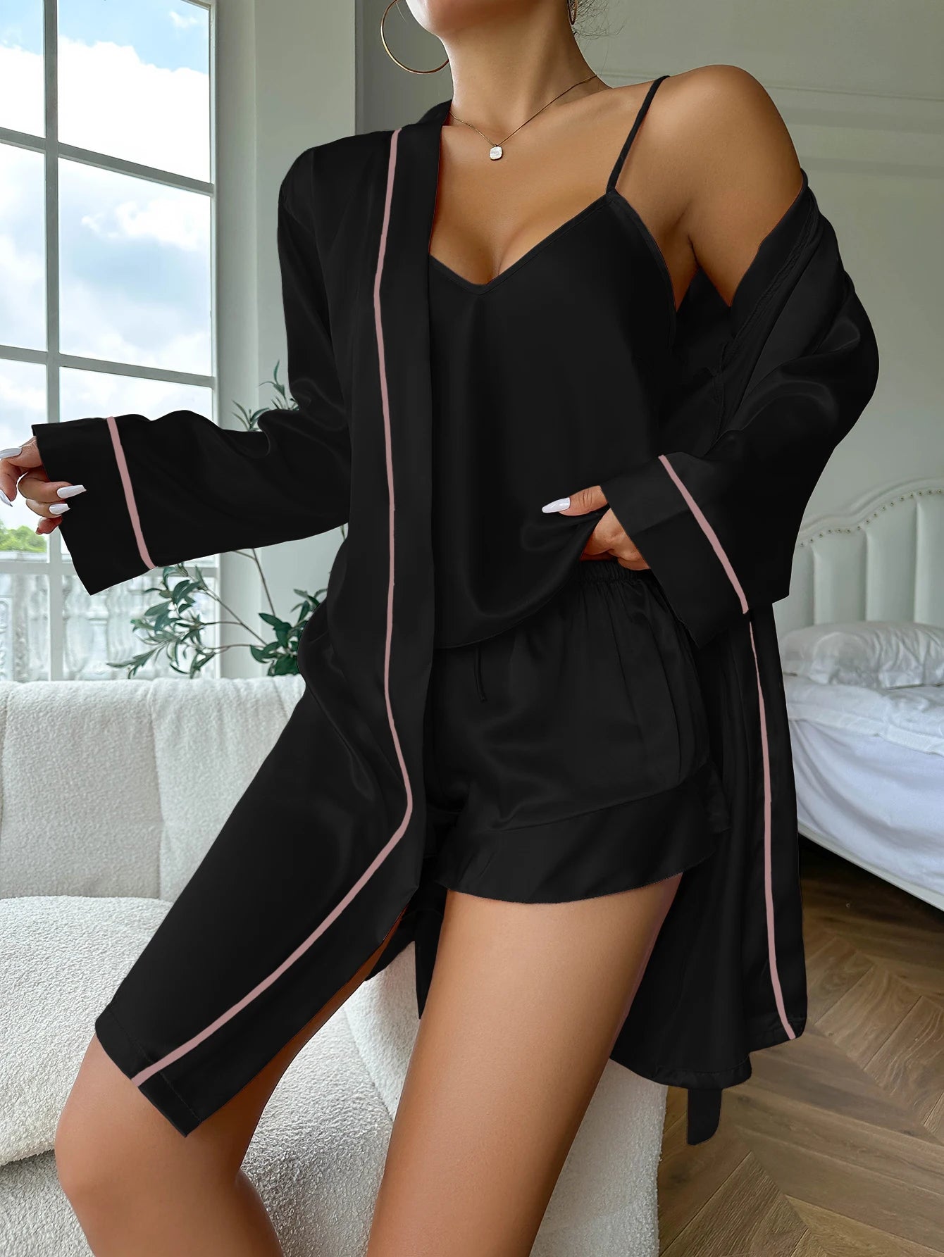 ~Harper~ Satin Pajama Set Dressing Gown Shorts Nightgown for Women